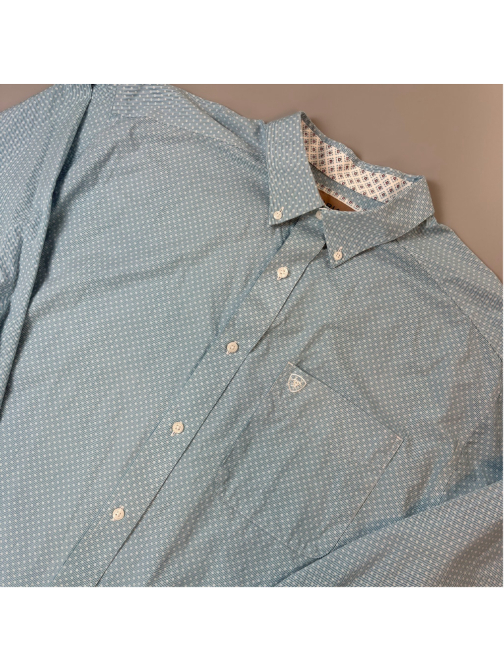Ariat Shirt XL Blue White Button Down Micro Pattern Ian Western Cowboy Cotton